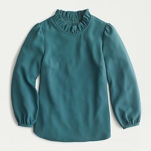 JCrew Long-sleeve ruffle neck top 365 crepe Green